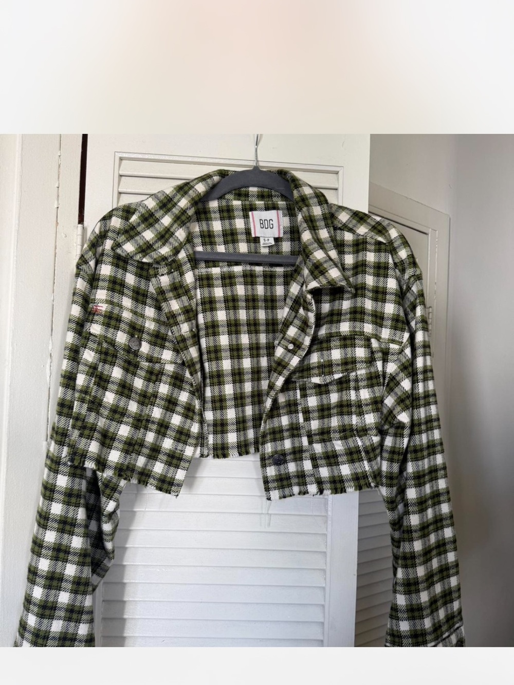 BDG Olive Green Plaid Cropped Jacket